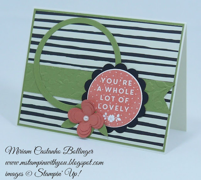 Miriam Castanho Bollinger, #mstampinwithyou, stampin up, demonstrator, all occasions card, dsc, farmer's market dsp, heat embossing, a whole lot of lovely, big shot, circle collections framelit, spring flowers TIEF, scallop circle punch, su