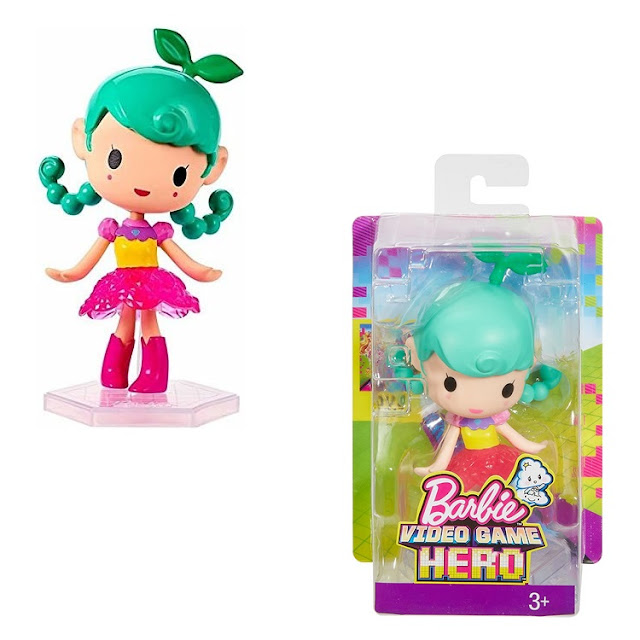 Figurine Barbie héroïne de jeu vidéo à couettes vertes.