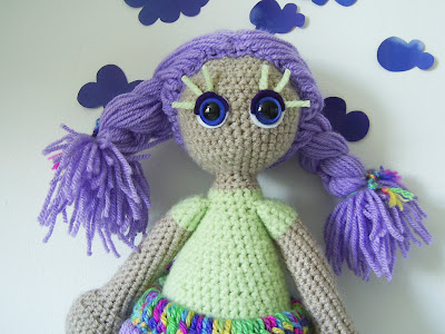 crochet amigurumi doll girl toy present gift purple violet green clouds colors KooKoo