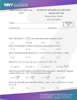 Đề thi thử THPTQG - môn toán - VTV7