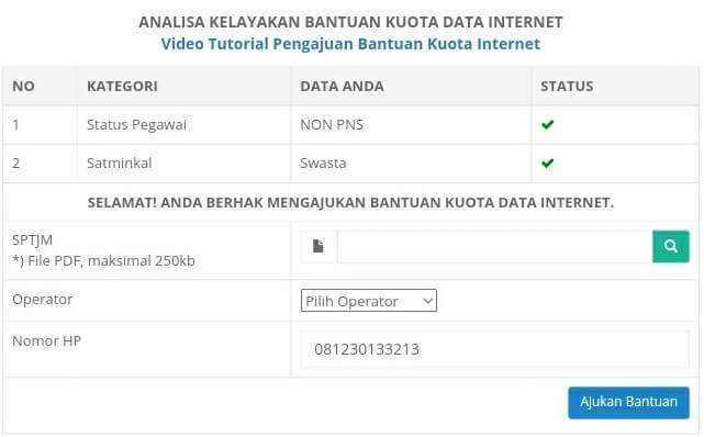 Mengajukan Bantuan Kuota di Siaga Pendis