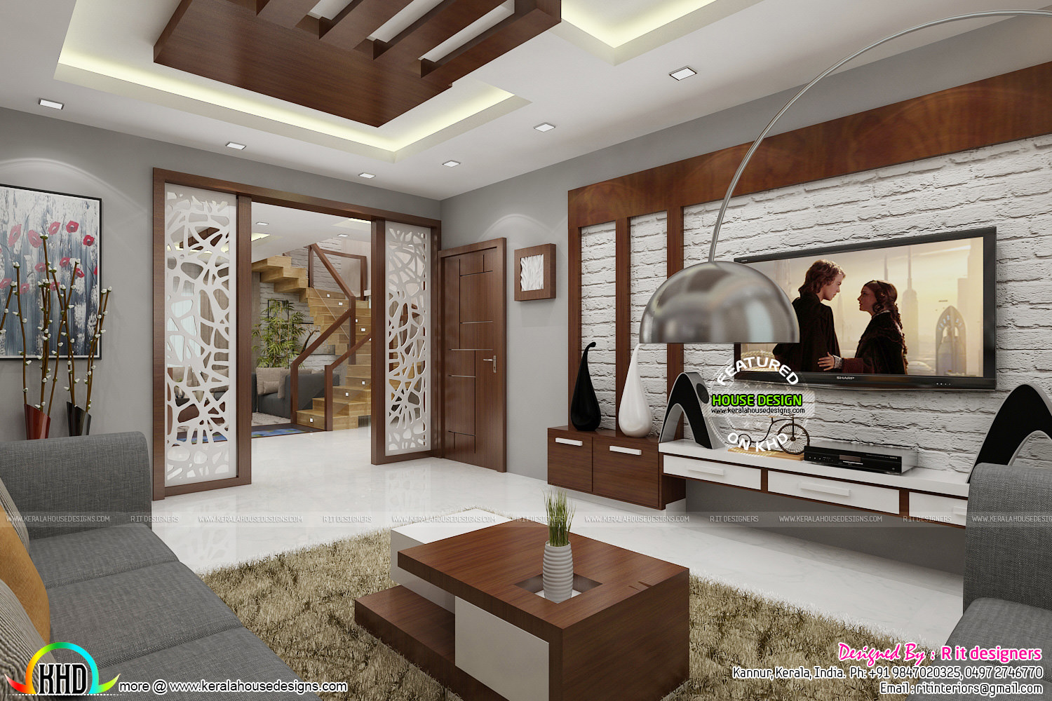 Posh living room interior  Kerala home design and floor plans