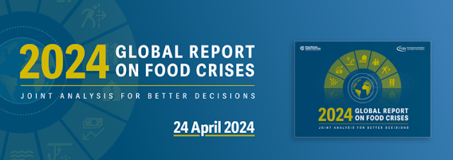 Image of the cover page of the 2024 Global Report on Food Crisis (GRFC), highlighting key insights and recommendations to address acute hunger worldwide