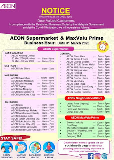 AEON Retail Malaysia Branch Business Hour Adjustment (24 March - 31 March 2020)