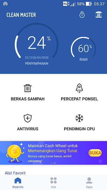 Fitur Penghasil $ Gratis di Aplikasi Clean Master