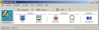 This image shows the Tools page of the main Zoomtext user interface, the camera section of the toolbar has a Full and Docked button.