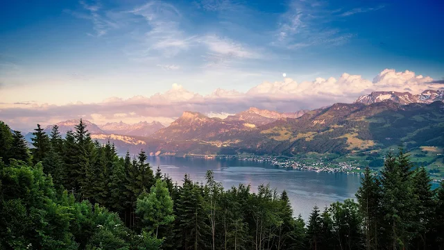 Plano de Fundo Paisagem Natural Lago de Zurique na Suiça