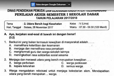 Download soal PAS atau ulangan akhir semester  Soal Ulangan Tema 2 Kelas 5 SD Kurikulum 2013