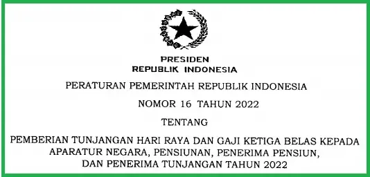 Peraturan Pemerintah PP Tahun 2023 Tentang Pemberian THR Dan Gaji Ketiga Belas Kepada ASN, Pensiunan, Penerima Pensiun,Tahun 2023