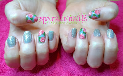 Cath Kidston Nails - Pretty Grey Gels with Kidston Pink Roses!