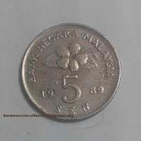 Syiling Malaysia coin of 5 sen 1989