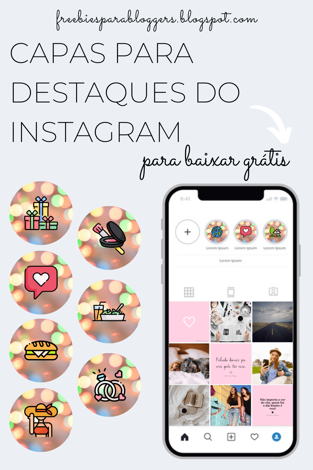 Capas para Destaques do Instagram: 14 Ícones do Tema Cute com Fundo Lights