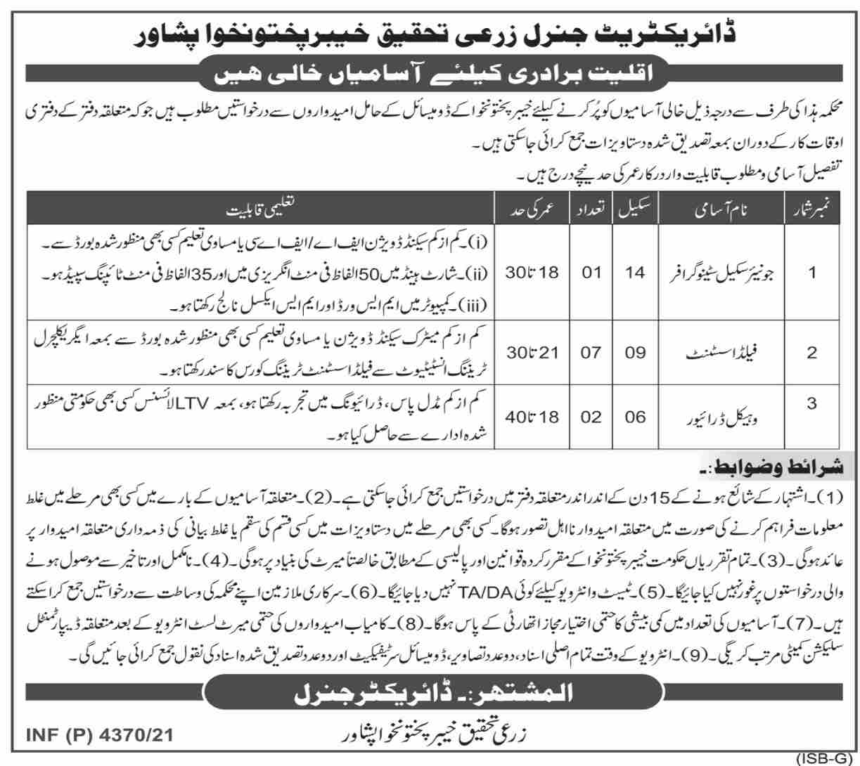 Agriculture Department Jobs 2021 KPK  Peshawar