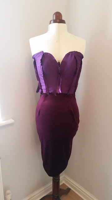 Boned lining for velvet draped cocktail dress sewing tutorial