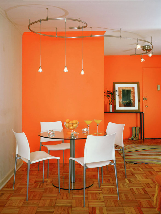 small dining room decorated in orange color