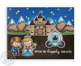 Sunny Studio Blog: Wishing You Happily Ever After Cinderella Princess & Prince Charming Inspired Castle with Carriage Wedding Card (using Enchanted & Spring Scenes Stamps)