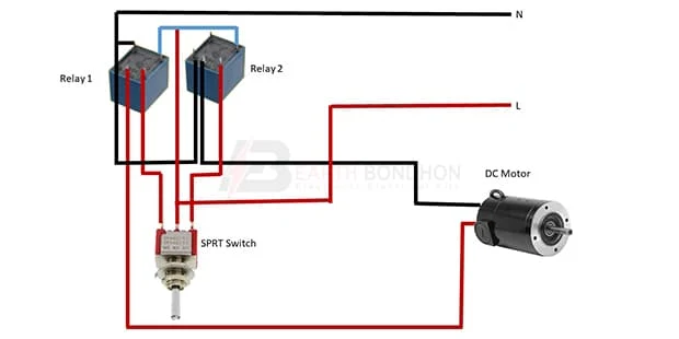 DC motor forward and reverse controller using relay