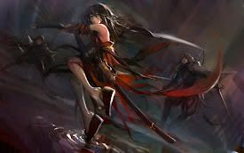 Girl Fighting Katana Sword Anime b003