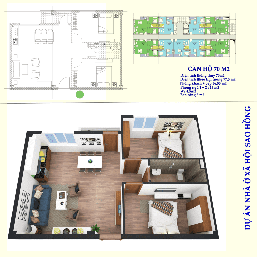 Căn hộ 70m2 của nhà ở xã hội Sao Hồng