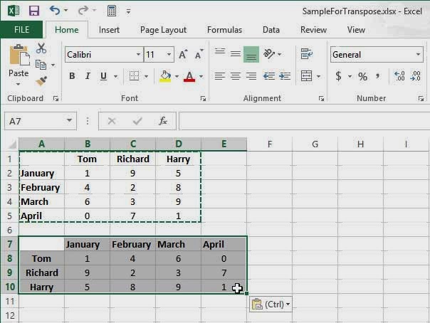 Cara Transpose Data Baris dan Kolom di Excel 2013 