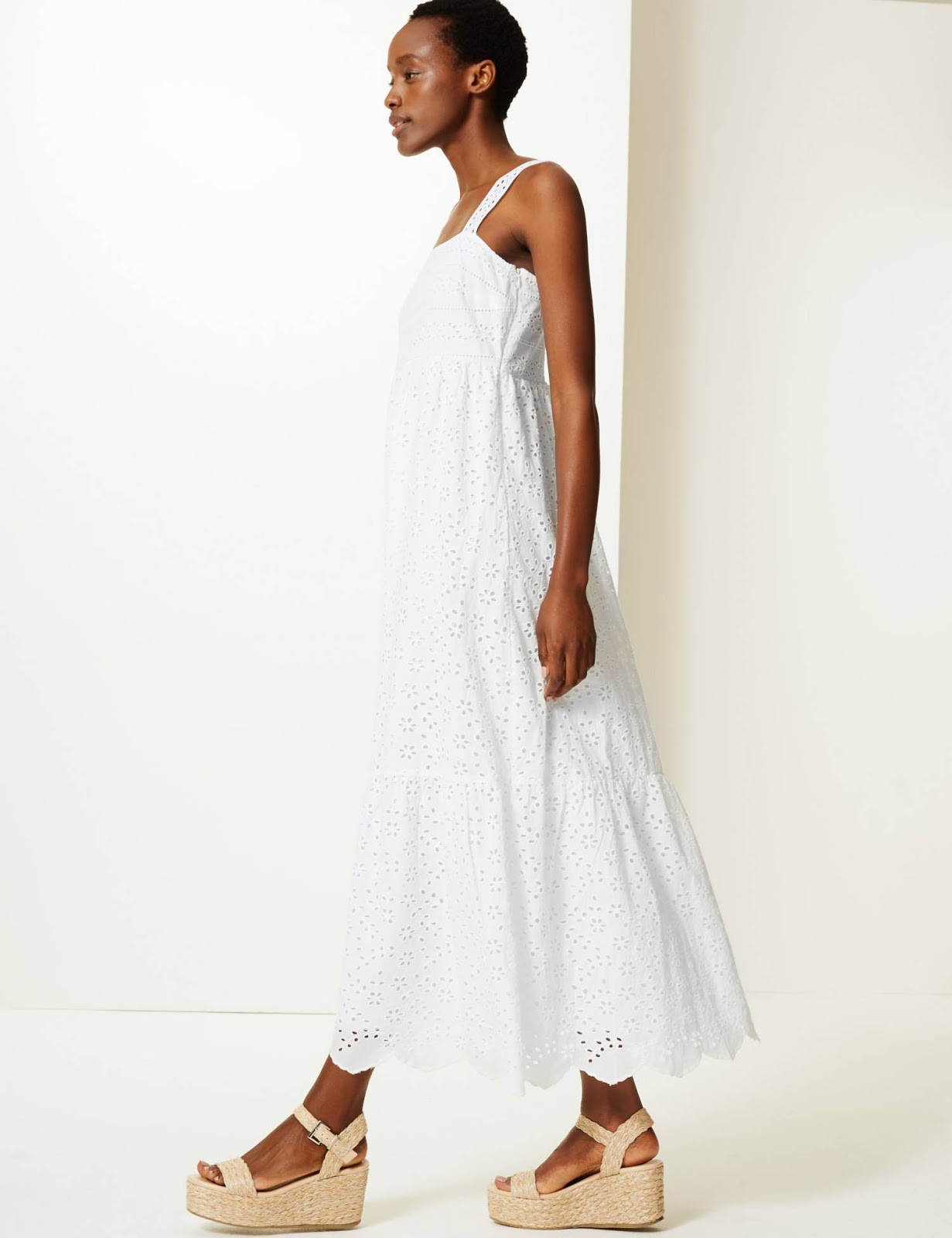 marks and Spencer pure cotton embroidered waisted maxi dress