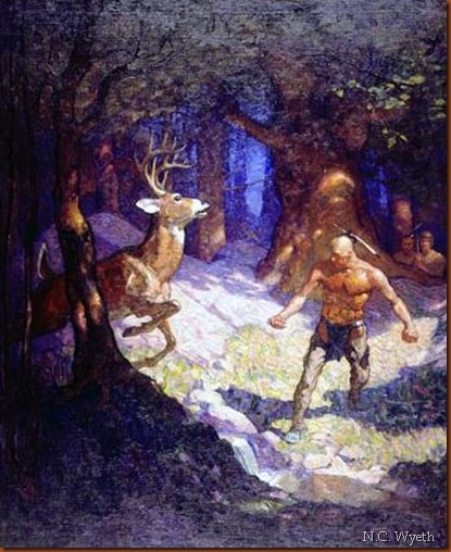 N.C. Wyeth. Uncas slays a deer. 1919