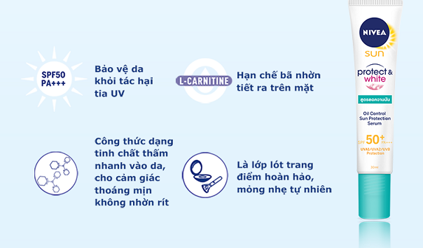 Review Tinh Chất Chồng Nắng Nivea Cho Da Dầu, NIVEA Sun Protect & White Oil-Control Sun Protection Serum, Tinh Chất Chống Nắng Giúp Giảm Đổ Dầu NIVEA, nivea, kem chống nắng nivea