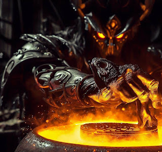Sauron, from the Lord of the Rings, working a forge