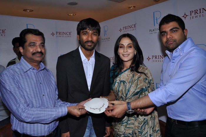 Dhanush amp Aishwarya Dhanush Launches Prince Jewellery Platinum Collections film pics