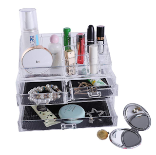 Halffle Clear Makeup Organizers, Cosmetic 3-Layer 4 Drawerss Desktop Home Storage Containers, Jewelry & Cosmetic Boxes Set, Counter-top Storage Box Brush Holder Bathroom Organizer [US Stock] (Type 1)