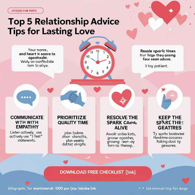 Infographic of top 5 relationship advice tips for lasting love