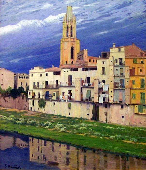 El rio Onyar a su paso por Gerona, Santiago Rusiñol y Prats, Pintor español, Jardines y Parques, Pintores Catalanes, Pintura española, Jardines de Aranjuez, Jardines de españa, Paisajes de Santiago Rusiñol, Jardins d'espanya