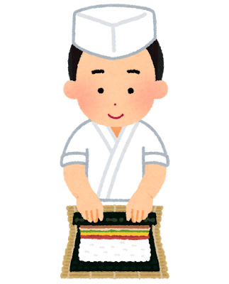 巻き寿司を作る板前のイラスト