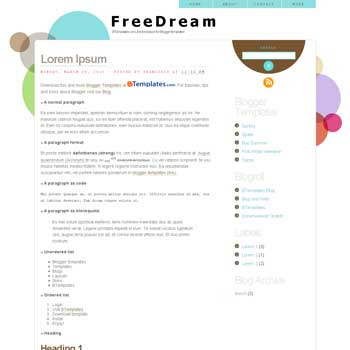FreeDream blogger template. image slider blogger template. 3 column footer template blog