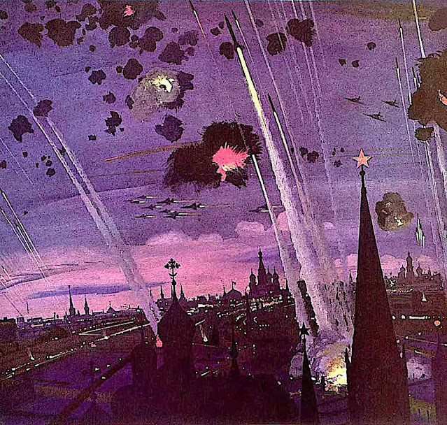 a Robert McCall 1962 illustration of war over Moscow