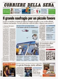 Corriere della Sera del 16 Gennaio 2012 | ISSN 1120-4982 | TRUE PDF | Quotidiano | Cronaca | Politica
Il Corriere della Sera è uno storico quotidiano italiano, primo per diffusione, con 445.000 copie di media giornaliera nel luglio 2012. Ha sede a Milano ed è pubblicato da RCS MediaGroup.
Il Corriere della Sera nacque nel febbraio del 1876 quando Eugenio Torelli Viollier, direttore de La Lombardia, e Riccardo Pavesi, editore della medesima, decisero di fondare un nuovo giornale.