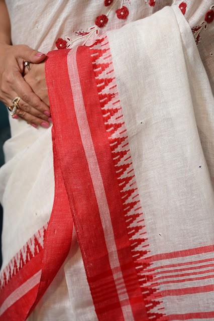 White and red khadi saree