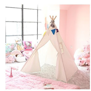 CO-Z Teepee Play Tent Foldable for Kids with Banners & Carry Case, CPST Certificated (4 Poles - 59" Height)