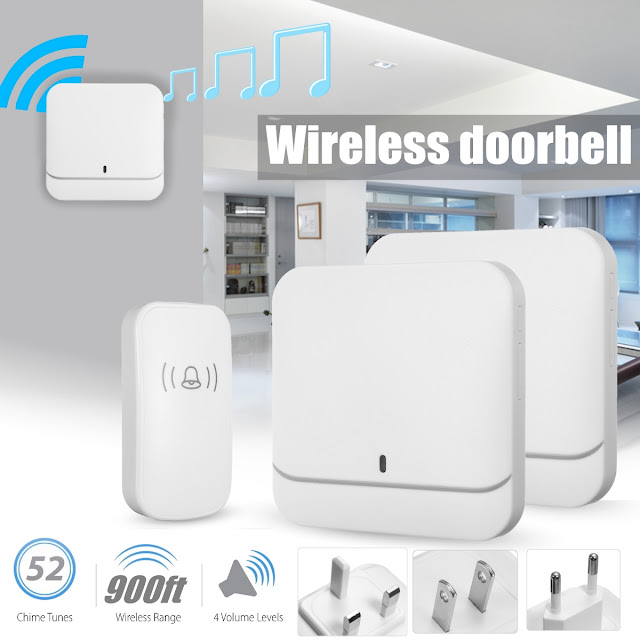 Home House 4 Volume Wireless Doorbell Chime 1 Plugin Receiver+2 Ransmitter