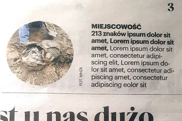 fragment gazety z błędem drukarskim - tekst lorem ipsum zamiast właściwego tekstu