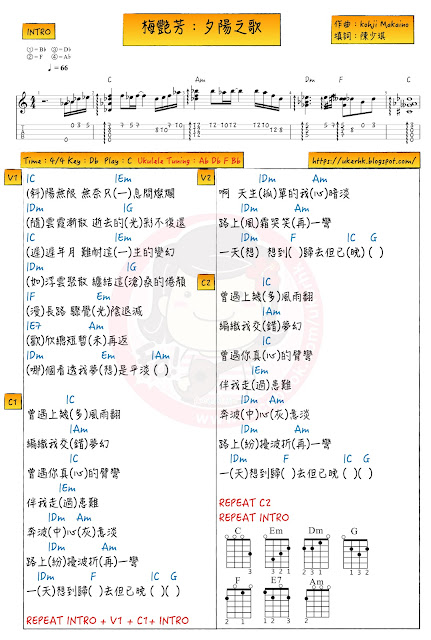 梅艷芳：夕陽之歌 UKULELE CHORD和弦譜
