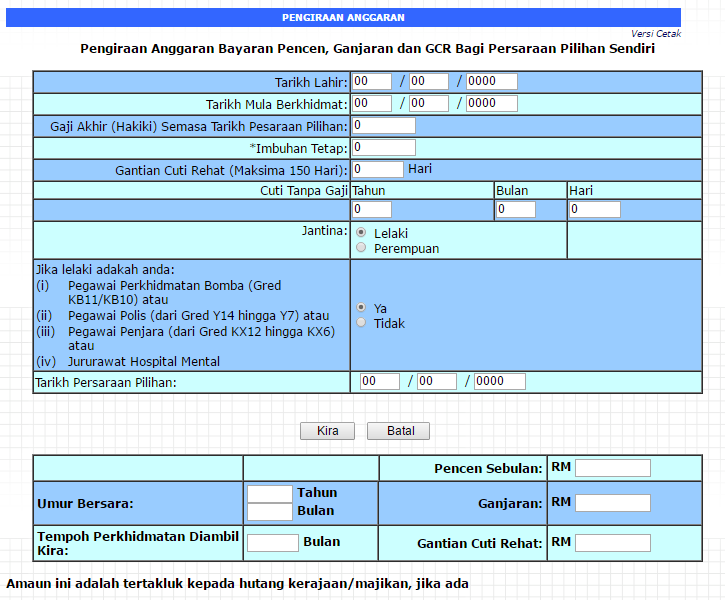 Kalkulator Pengiraan Anggaran Pencen, Ganjaran & GCR  Mykssr.com