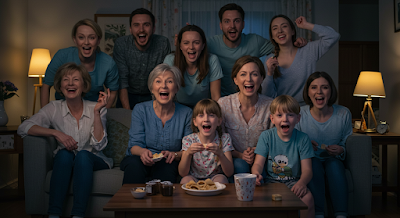 A European family is watching a K-drama together.
