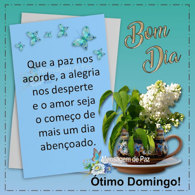 Que a paz nos acorde,  a alegria nos desperte  e o amor seja o começo  de mais um dia abençoado.   Ótimo Domingo! Bom Dia!