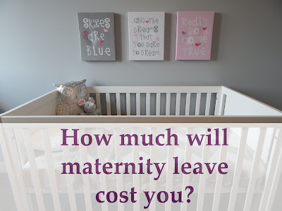 A baby's crib with "How much will maternity leave cost you" overlaid in purple text.