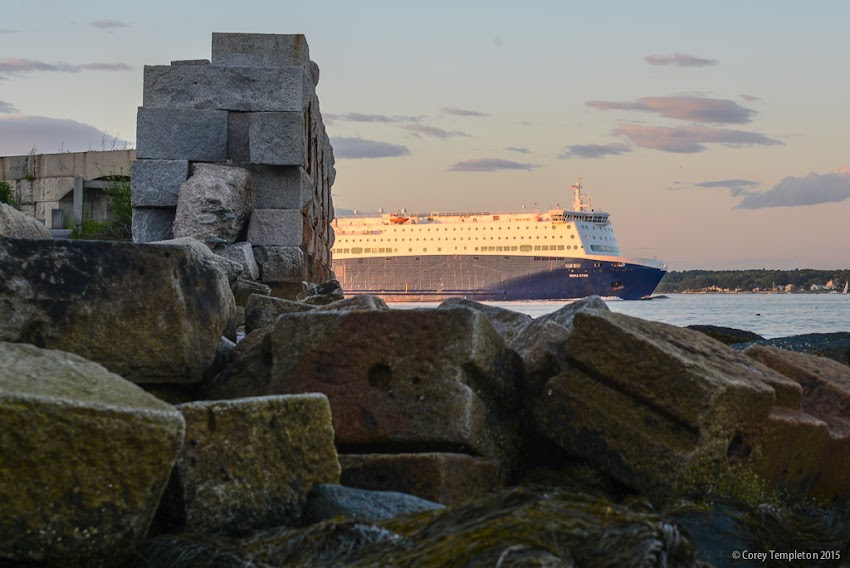 July 2015 South Portland, Maine USA The Nova Star cruises ferry going past Fort Preble. Photo by Corey Templeton.
