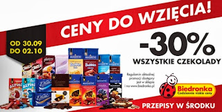 Wszystkoe czekolady -30% promocja biedronka