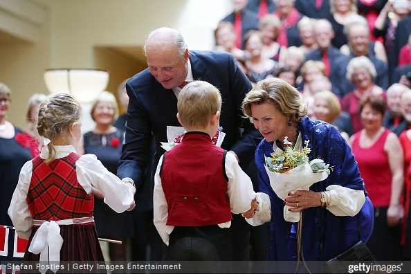 King Harald of Norway and Queen Sonja of Norway attends a Norwegian Community Reception at the Hyatt Hotel on February 22, 2015 in Canberra, Australia.