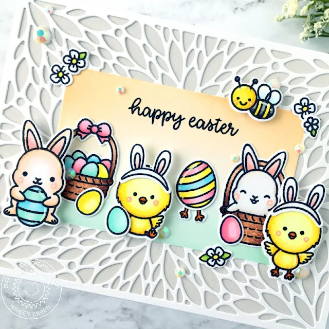 Sunny Studio Stamps: Blooming Frame Dies Chickie Baby Chubby Bunny Just Bee-cause Easter Card by Ashley Ebben