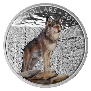 Canada 20 Dollars Silver Coloured Coin 2015 Alpha Wolf